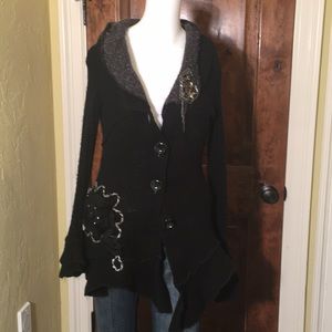 Black cardigan with flower detail